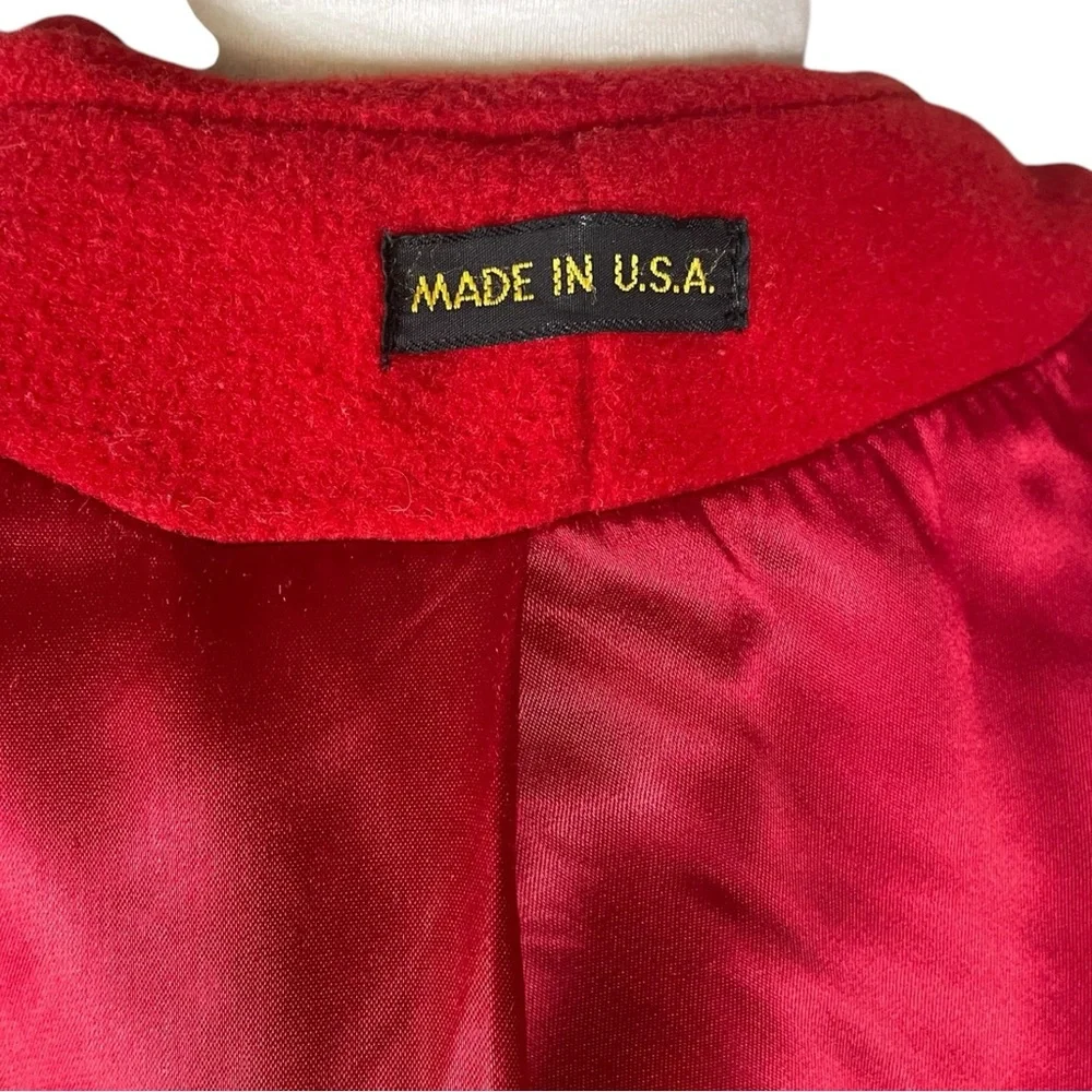 100% Wool Swing Coat Cape coat, size unknown. Vintage red stand up high collar - Picture 12 of 16
